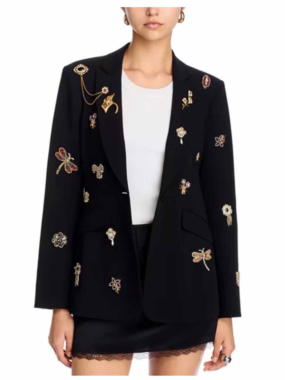 NWT Embellished Black Blazer Jacket - Cinq à Sept Cheyenne Brooches Blazer Sz 2